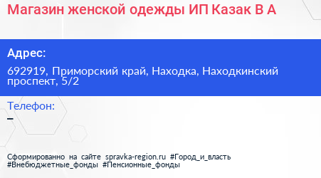Магазин женской одежды ИП Казак В А  - визитка