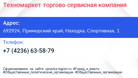Техномаркет торгово сервисная компания - визитка