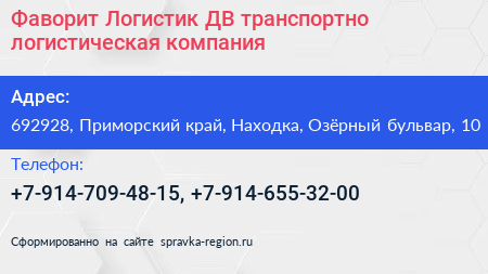 Фаворит Логистик ДВ транспортно логистическая компания - визитка