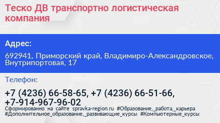 Теско ДВ транспортно логистическая компания - визитка