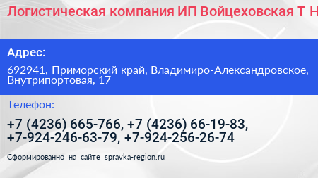 Логистическая компания ИП Войцеховская Т Н  - визитка