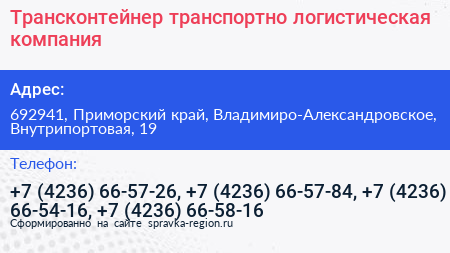 Трансконтейнер транспортно логистическая компания - визитка