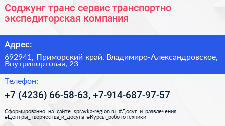 Соджунг транс сервис транспортно экспедиторская компания - визитка