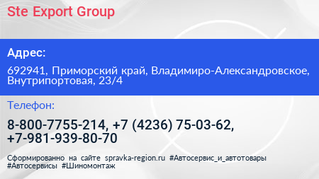 Ste Export Group - визитка