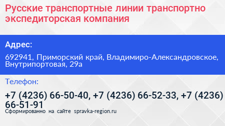 Русские транспортные линии транспортно экспедиторская компания - визитка