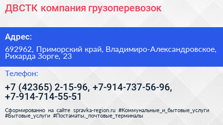 ДВСТК компания грузоперевозок - визитка