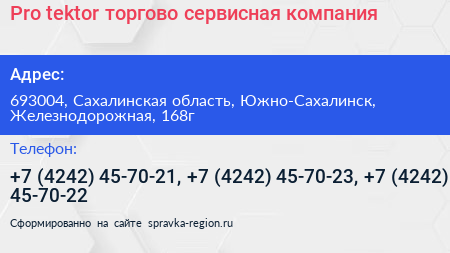 Pro tektor торгово сервисная компания - визитка