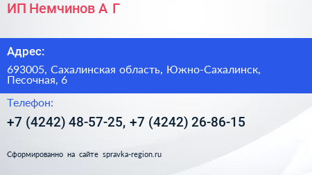 ИП Немчинов А Г  - визитка