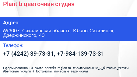 Plant b цветочная студия - визитка
