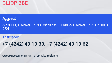 СШОР ВВЕ - визитка