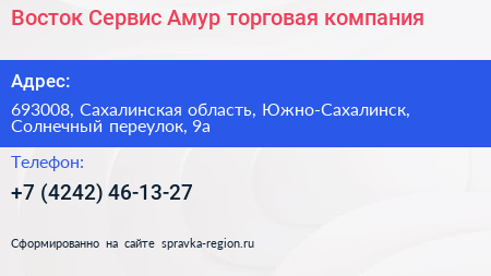Восток Сервис Амур торговая компания - визитка