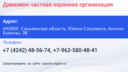 Дивизион частная охранная организация - визитка