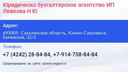 Юридическо бухгалтерское агентство ИП Левкова Н Ю  - визитка