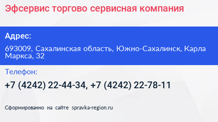 Эфсервис торгово сервисная компания - визитка