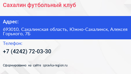 Сахалин футбольный клуб - визитка