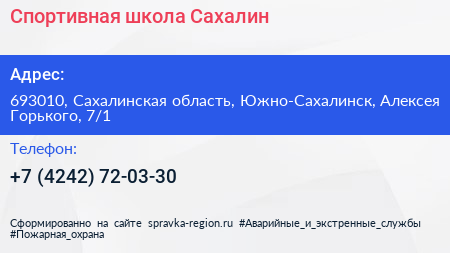 Спортивная школа Сахалин - визитка