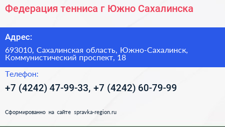 Федерация тенниса г Южно Сахалинска - визитка