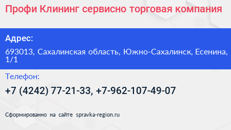 Профи Клининг сервисно торговая компания - визитка