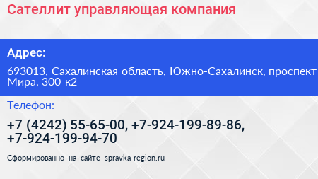 Сателлит управляющая компания - визитка