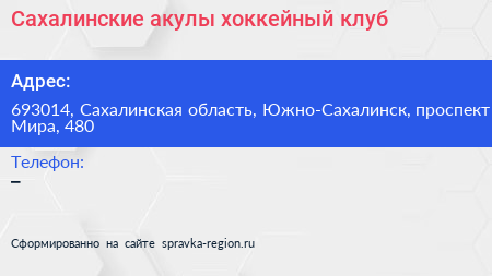 Сахалинские акулы хоккейный клуб - визитка