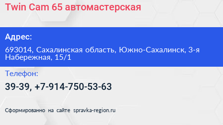 Twin Cam 65 автомастерская - визитка