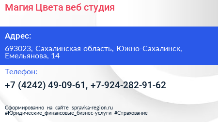 Магия Цвета веб студия - визитка