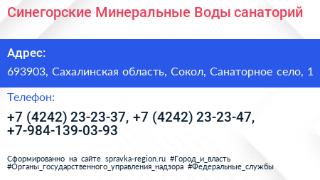 Синегорские Минеральные Воды санаторий - визитка