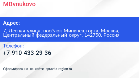 MBvnukovo - визитка
