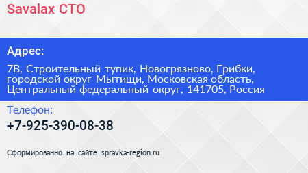 Savalax СТО - визитка