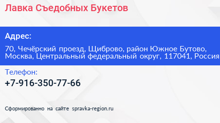 Лавка Съедобных Букетов - визитка