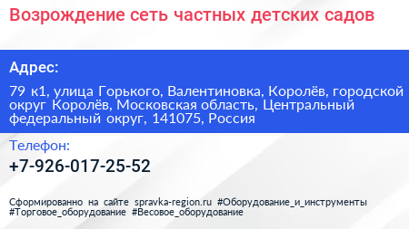 Возрождение сеть частных детских садов - визитка