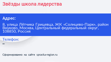 Звёзды школа лидерства - визитка