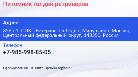 Питомник голден ретриверов - визитка