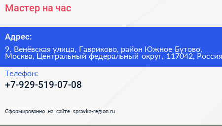 Мастер на час - визитка