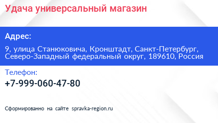 Удача универсальный магазин - визитка