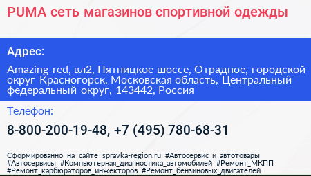 PUMA сеть магазинов спортивной одежды - визитка