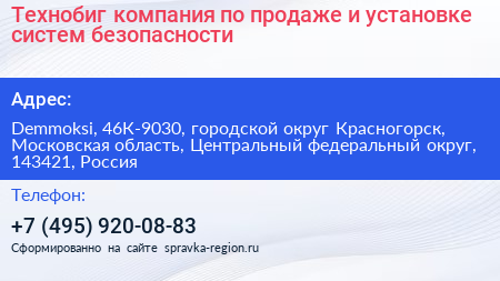 Технобиг компания по продаже и установке систем безопасности - визитка