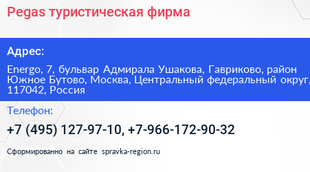 Pegas туристическая фирма - визитка