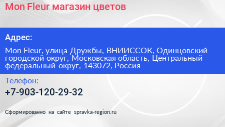 Mon Fleur магазин цветов - визитка