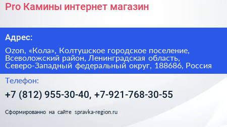 Pro Камины интернет магазин - визитка