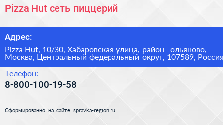 Pizza Hut сеть пиццерий - визитка