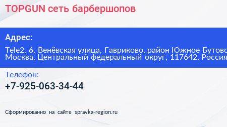 TOPGUN сеть барбершопов - визитка