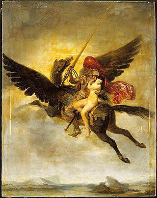 Один из героев рыцарской поэмы «Неистовый Роланд» прилетает верхом на гиппогрифе на Луну и встречает там апостола Иоанна. Фото 1 