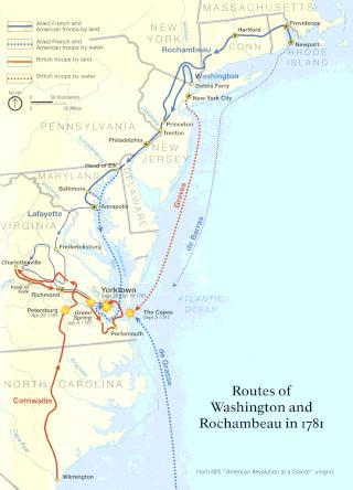 В финальной кампании Войны за независимость США (на илл.) французские солдаты составили почти половину антибританских сил. Фото 1 