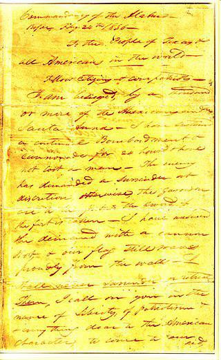 Одной из последних надежд 150 американцев, противостоявших двум тысячам мексиканских солдат, было письмо, адресованное всем американцам мира. Фото 1 