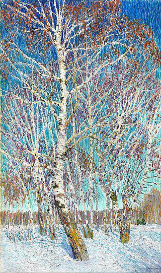 Чтобы запечатлеть «Февральскую лазурь» (на илл.), художнику пришлось вырыть в снегу траншею. Фото 2 