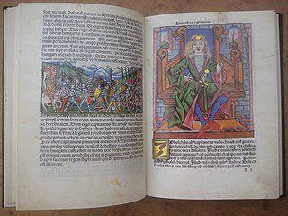 Первая печатная книга Франции — Большие французские хроники, в которых рассказывается о происхождении французов от троянцев. Фото 1 